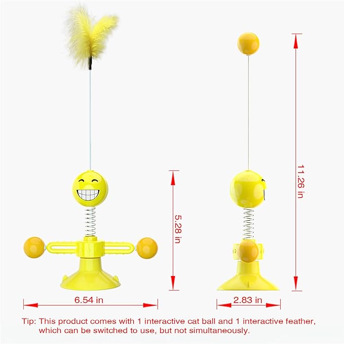Laxier Cat Toys Interactive Spin with Rotating Springs Ball for Indoor Kittens Self Play Kitty Teaser Wand (Yellow)