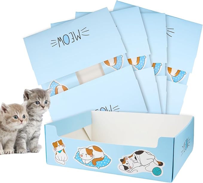 5pcs Single Use Cat Litter Box, 14.76x11.61in Double Layer Waterproof Portable Cat Litter Tray Foldable Box Paper Cat Litter Box for Cats Small Pets Indoor & Outdoor (Blue)