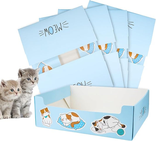 5pcs Single Use Cat Litter Box, 14.76x11.61in Double Layer Waterproof Portable Cat Litter Tray Foldable Box Paper Cat Litter Box for Cats Small Pets Indoor & Outdoor (Blue)