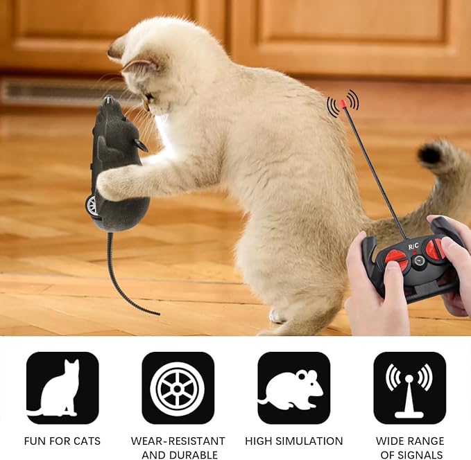 Aerbee Remote Control Rat Toy, Electronic RC Mouse Toy Emulation Flocking Rat Toy Interactive Cat Toys Pet Toys Funny Wireless Chasing Prank Joke Scary Trick Rats Animal for Pets Novelty Gift