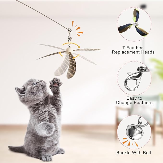 Cat Toys for Wand Cat Feather Toys Replacement 7pcs Cat Wand Attachments Interactive Cat Toys for Indoor Cats Suitable for Cat Stick Toy Suitable for Cats