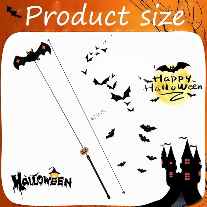 Halloween Decor Cat Toy - Feather Teaser, Cat Wand Toys, and Bell Refills, Interactive Catcher Teaser, and Exercise Playing Toy for Kittens or Cats (Black)
