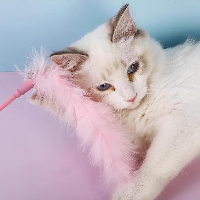 IUHKBH Cat Wand Toys, 3 PCS Interactive Cat Feather Toys Colorful Cat Teaser Wand with Bell for Cats and Kitties