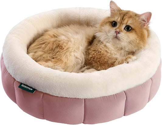 BALANCE Round Cat Beds for Indoor Cats - Donut Dog Beds for Small Dogs, Washable Pet Bed for Puppy and Kitten with Anti-Slip Bottom
