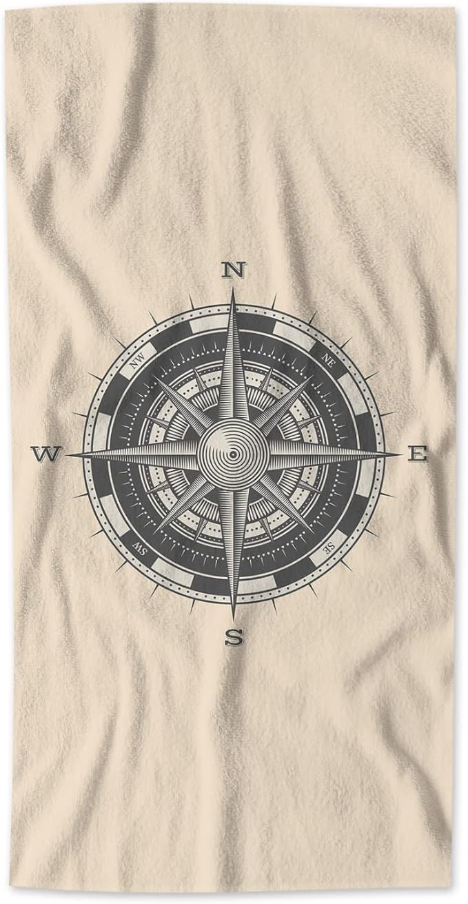 AOYEGO Compass Microfiber Towels Nautical Wind Rose Vintage Compass for Ocean Sailing Sea Bath Towels Kitchen Hand Towels for Women Men Girls Boys 15x30 Inch