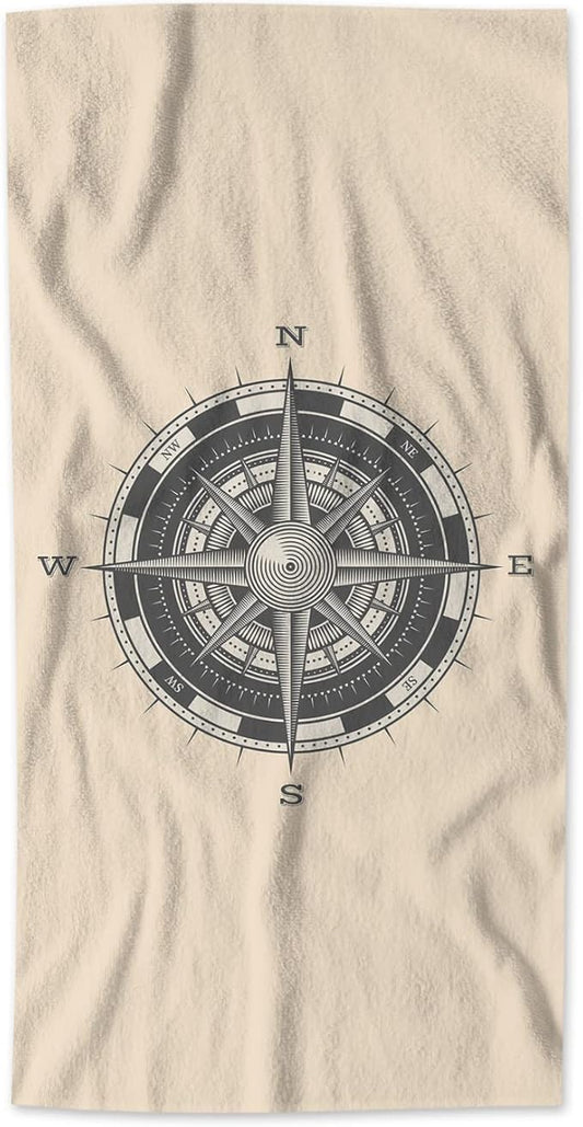 AOYEGO Compass Microfiber Towels Nautical Wind Rose Vintage Compass for Ocean Sailing Sea Bath Towels Kitchen Hand Towels for Women Men Girls Boys 15x30 Inch