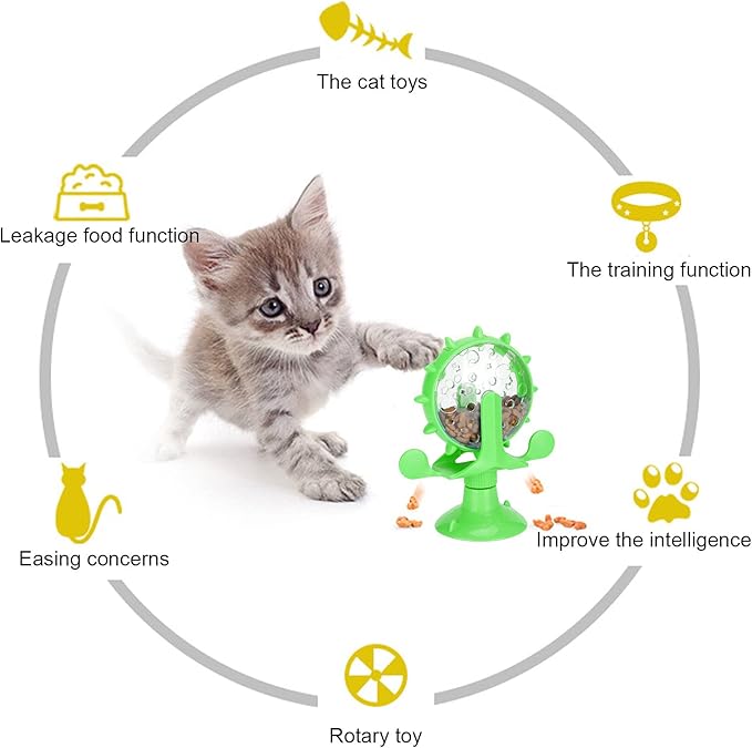 Pet Toy, Rotation Cat Puzzle Toy Food Leakage Pet Cat Leaking Toy Interactive Cat Toys Pet Toy, Ferris Wheel Food Dispensing Pet Slow Feeder Toy with Automatic 360° Turntable for Pet Trainer (Green)