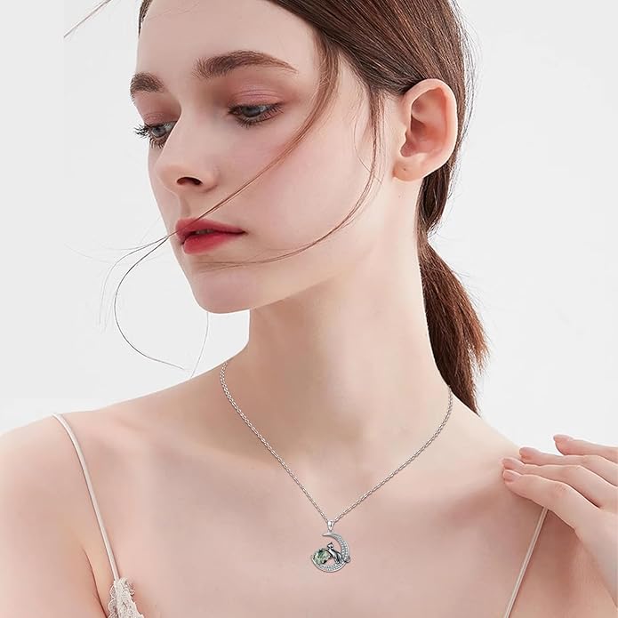 Animal Necklace 925 Sterling Silver Cat/Dog/Fox/Axolotl/Highland Cow Pendant Necklace Cute Animal Jewelry Graduation Gifts for Women