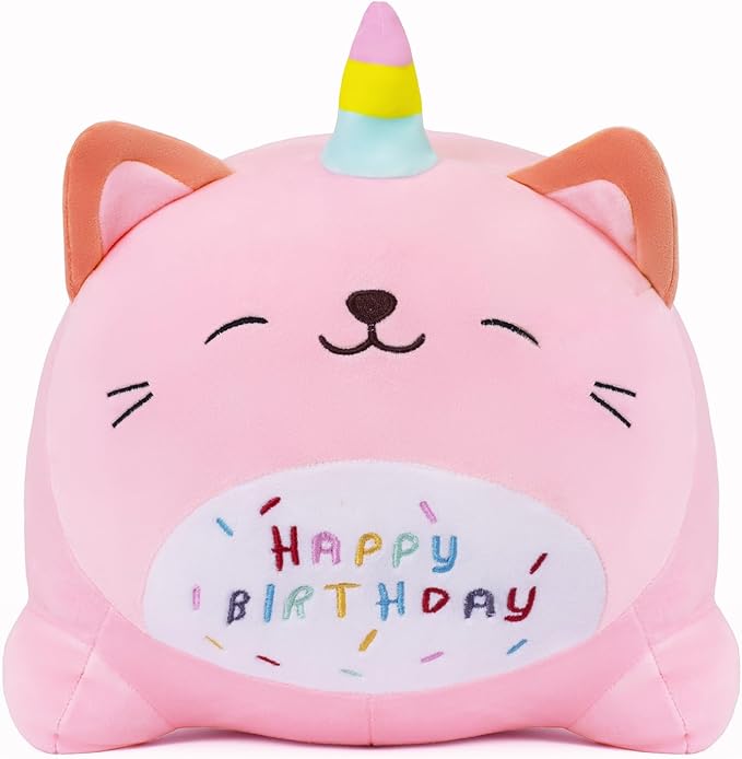 Kawaii Birthday Unicorn Plush, Soft Happy Birthday Unicorn Plush Pillow Toy for Kids (15.7inch)