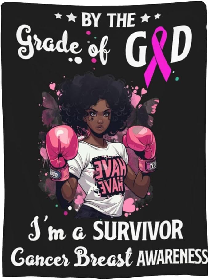 Breast Cancer Blanket Healing Throw Blanket Breast Cancer Chemo Decor Stuff Merch Cozy Print Flannel Fleece Soft Plush Fuzzy Warm Lightweight Bedding Breast Cancer Awareness Gifts for Women 50"X40"