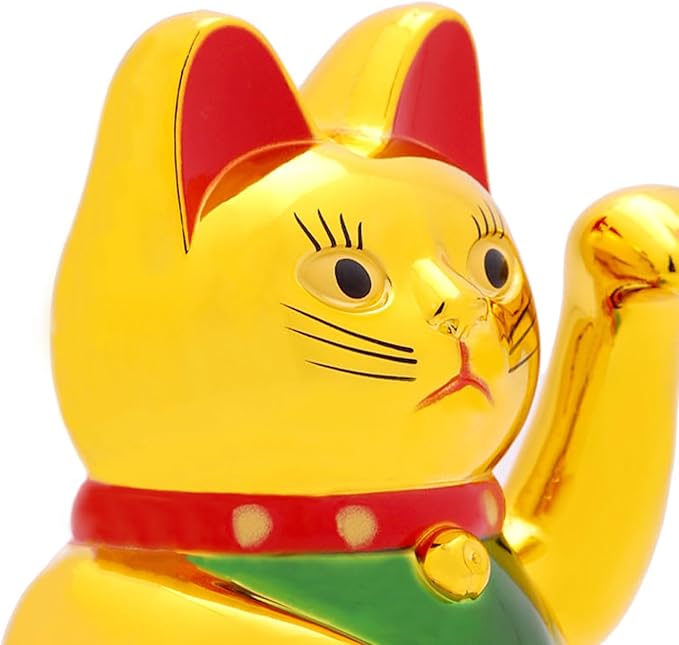 8" Maneki Neko Lucky Cat,Fengshui Cat- Waving Arm Battery Operated for Fortune Money and Good Luck (Gold 8")