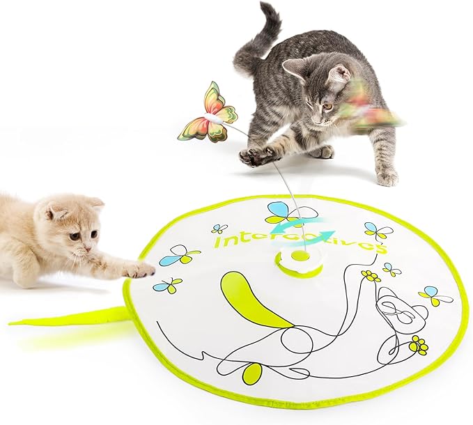 ALL FOR PAWS 2 in 1 Cat Toys Hide-N-Seek Cat Wand Toy Automatic Kitten Flutter Toy with Butterfly Spinner, Cat Moving Feather Toy for Indoor Cats