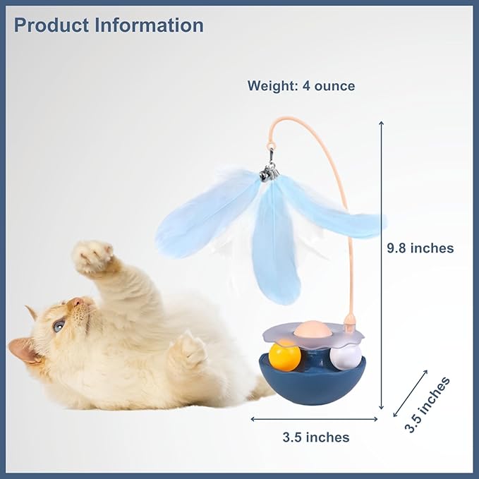 Interactive Cat Feather Toys, Catnip, Track Balls, Cat Teaser for Indoor Cats and Kittens Exercise (Indigo)