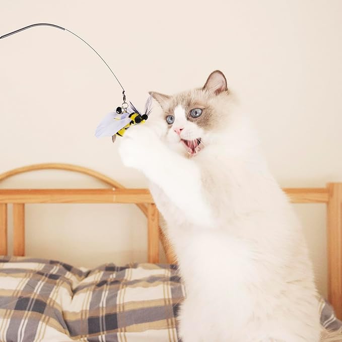 JXFUKAL Cat Feather Toy Refills, 6Pcs Simulation Bird Mouse Bee Worm Feather Cat Lures Cat Wand Attachment Cat Toys Replacement for Kitty Kitten Indoor Cats Cat Accessories