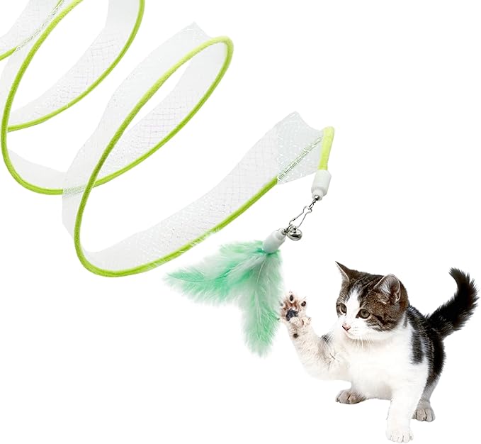 Spiral Tunnel Cat Toy, Self Play Cat Hunting Spiral Tunnel Toy Spiral Cat Toy, Folded Cat Tunnel Spring Toy for Indoor Cats (Green)
