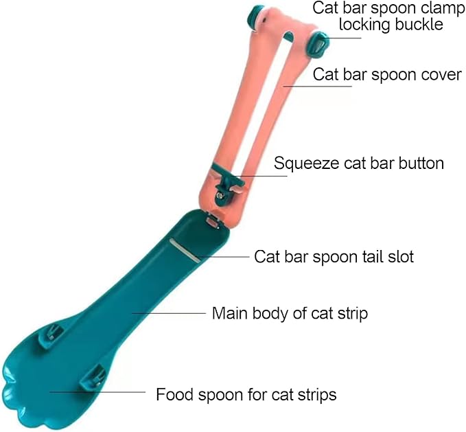 Cat Claw Shaped Cat Strip Squeeze Spoon, Delectables Lickable Cat Treats Spoon, Wet Treat Cat Feeder Spoon Treat Squeeze Spoon for Lickable Wet Cat Treats Liquid Snack Feeding (Blue+Pink)