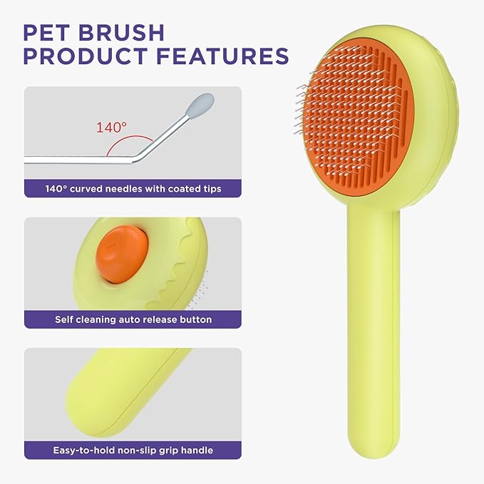 HICC GROOM! Pet Grooming Brush for Cats and Dogs, Self-Cleaning Sliker Brush for Removes Mats, Tangles, and Loose Hair, Shedding Brush for Short or Long Haired Cats/Dogs (Donut)