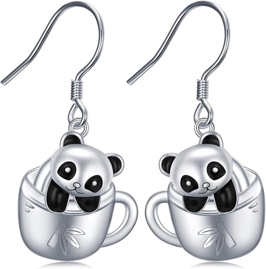 Black Cat Earrings 925 Sterling Silver Mushroom Cat/Black Cat/Panda/Sloth/Capybara/Boston Terrier/Shih Tzu Dangle Earrings Cute Animal Drop Earrings Jewelry Gifts for Women