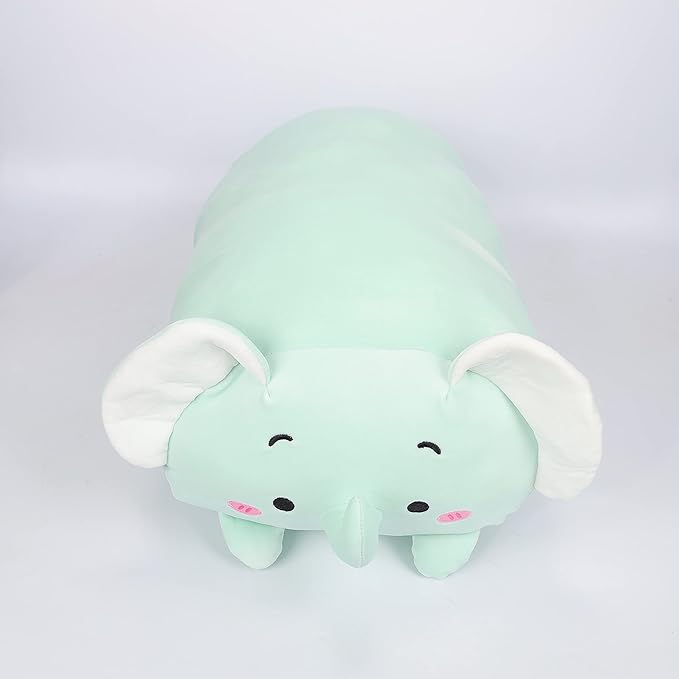 TemBe 23.6 inch Cute Large Elephant Plush Stuffed Animal Pillow, Very Soft Squish Mellow Hugging Toy Gifts for Bedding, Kids Sleeping Cute Pillow (Green Elephant)