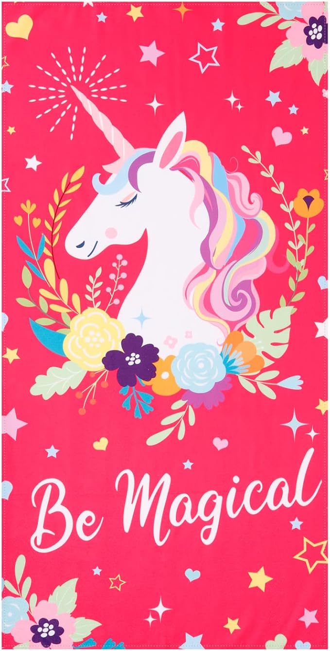LIVILAN Unicorn Beach Towel for Girls Kids, Oversized Rainbow Beach Towel Microfiber Quick Dry Sand Free Pool Yoga Bath Cute Thin Towel, Toddler Beach Towel Blanket Unicorn Gifts, 30”x60”