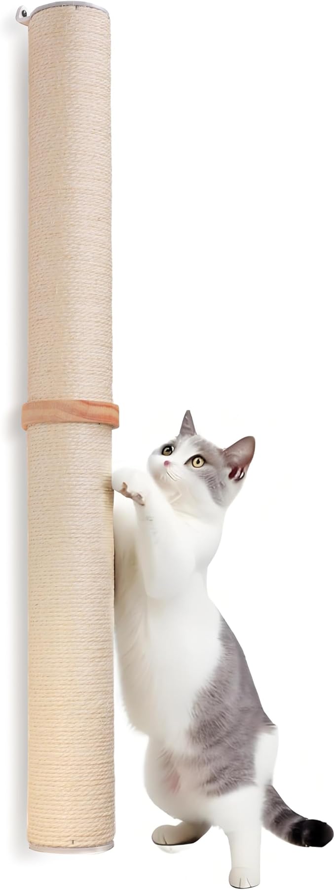 Tall Sisal Rope Cat Scratching Post, Wall Mount 2 Ties Cat Pole - Vertical Cat Wall Scratcher, Cat Wall Furniture