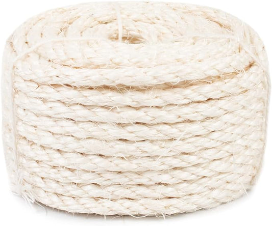 Sisal Rope for Cat Scratcher 1/4 Inch 50 Feet Cat Tree Rope Replacement Natural Hemp Rope, Thick Cat Scratching Post Rope for Indoor/Outdoor, Repairing, Recovering, DIY Scratcher (White)
