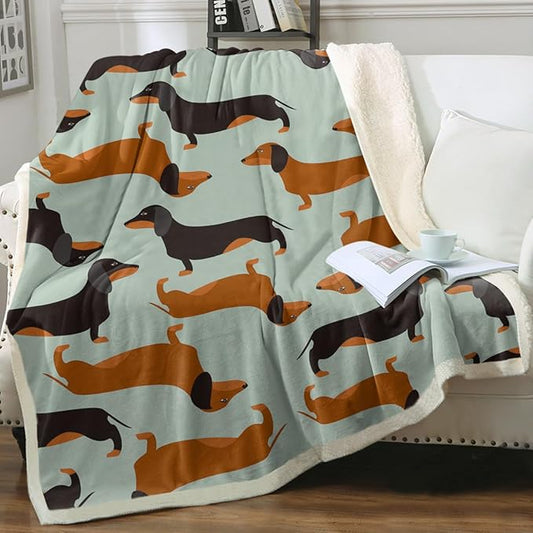Dachshund Fleece Throw Blanket for Couch: Dog Sherpa Blanket for Dog Lovers - Soft Dachshund Gifts for Women, (Throw 50" X 60")