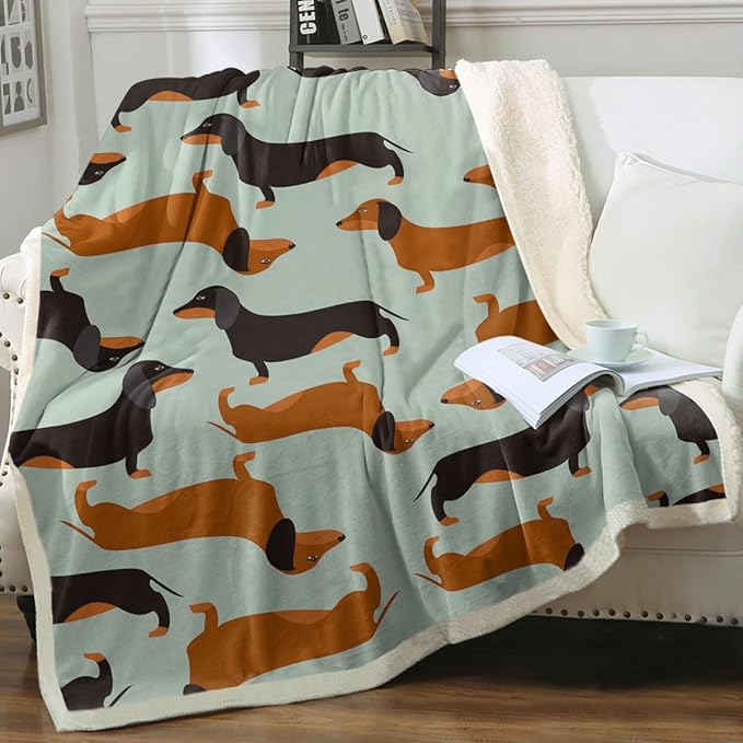 Dachshund Fleece Throw Blanket for Couch: Dog Sherpa Blanket for Dog Lovers - Soft Dachshund Gifts for Women, (Twin 60"x80")