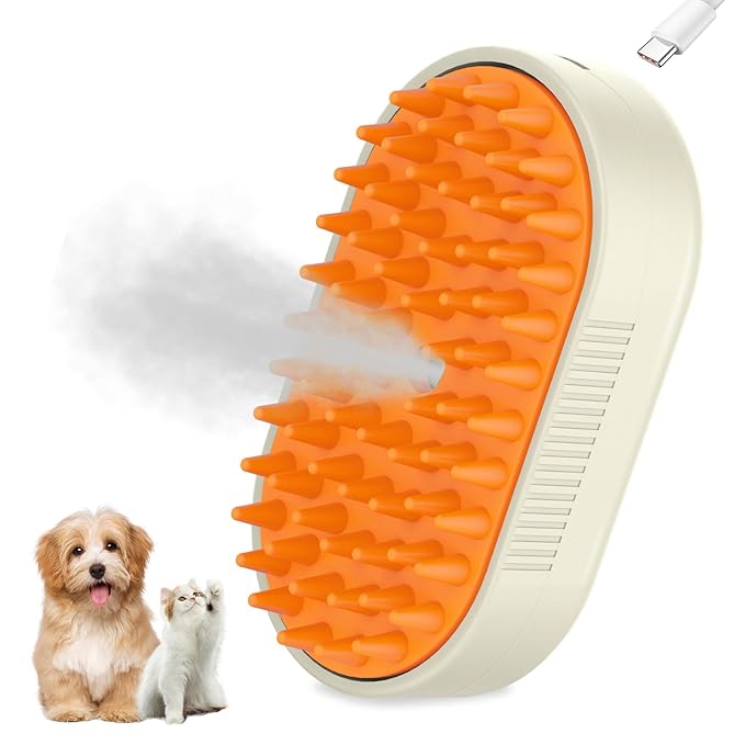 Dog Steam Brush,3 in 1 Cat Steam Brush,Steam Cat Brush,Silicone Massage Grooming Pet Steam Brush for Cats Dogs,Rechargeable Cat Steam Brush for Shedding,Cleaning,Spritz Defur Comb for Cats