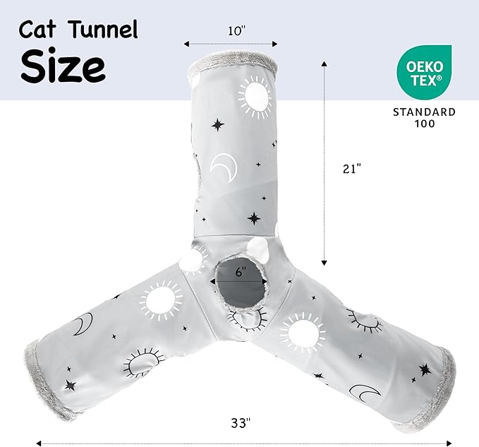 Tempcore Pet Cat Tunnel Tube Cat Toys 3 Way Collapsible, Cat Tunnels for Indoor Cats，Kitty Tunnel Bored Cat Pet Toys Peek Hole Toy Ball Cat, Puppy, Kitty, Kitten, Rabbit Blue Large Size Gray Sun