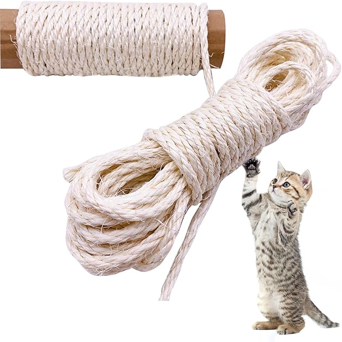PET SHOW 1/4 inch 6mm Cats Sisal Rope 328 Feet(100M) Cat Scratching Post Replacement Hemp Rope for Repairing Recovering DIY Scratcher Twine String for Kittens Tree Tower Toys