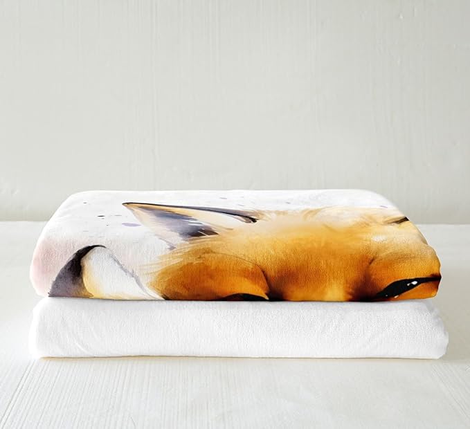 Cute Fox Plush Blanket Cartoon Fox Fleece Throw Blanket 3D Animal Theme Sherpa Blanket for Sofa Couch Bed Nature Microfiber Fuzzy Blanket Room Decor Twin 60x80 Inch