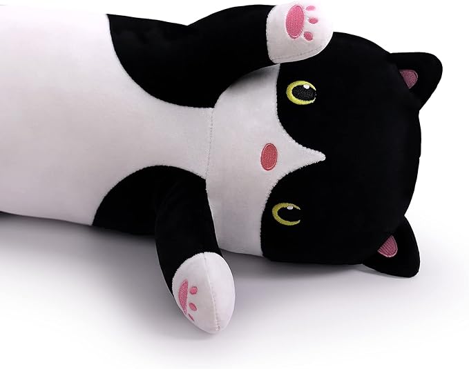 Long Plush Cat Toy Pillow Stuffed Animal Cat Kids Plush Toy Pillow for Kids and Girls Toy Doll (Black&White,50cm/19.7in)