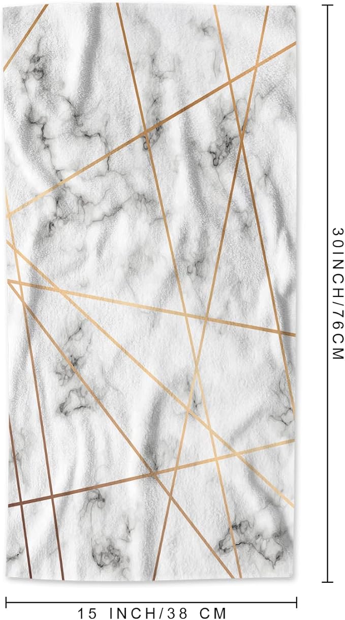 AOYEGO White Gray Marble Towels Golden Geometric Lines Marbling Surface Soft Highly Absorbent Large Hand Towels for Bathroom Hotel Gym and Spa 15x30 Inch