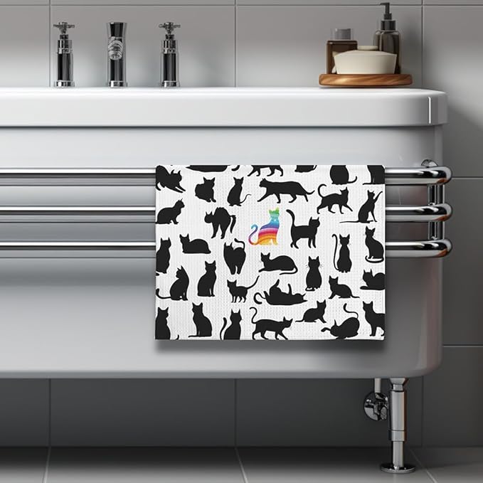 Cat Hand Towel, Black, Polyester, 23.62*15.74 Inches, 16 Pack