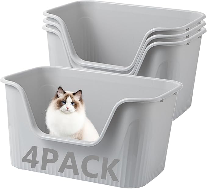 4 Pack XL Extra Large Cat Litter Box 25.2″L×17.7″W×13″H Anti-Splashing High Side Jumbo Litter Boxes for Big Multi Cats Dogs