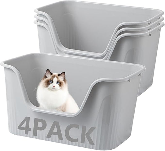 4 Pack XL Extra Large Cat Litter Box 25.2″L×17.7″W×13″H Anti-Splashing High Side Jumbo Litter Boxes for Big Multi Cats Dogs