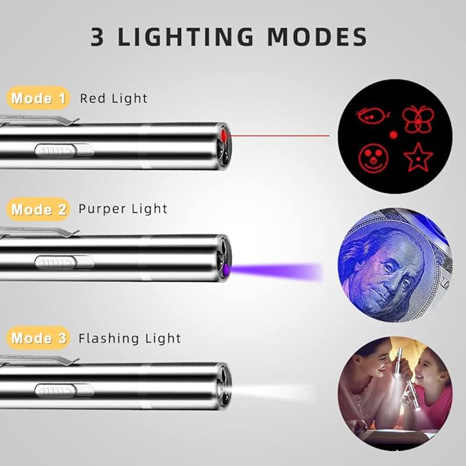 Laser Pointer Cat Toys with Torch and Money DetectorBuilt-inBattery USB Charging 7 Modes to Choose from for Teasing and Interacting with Your Pet