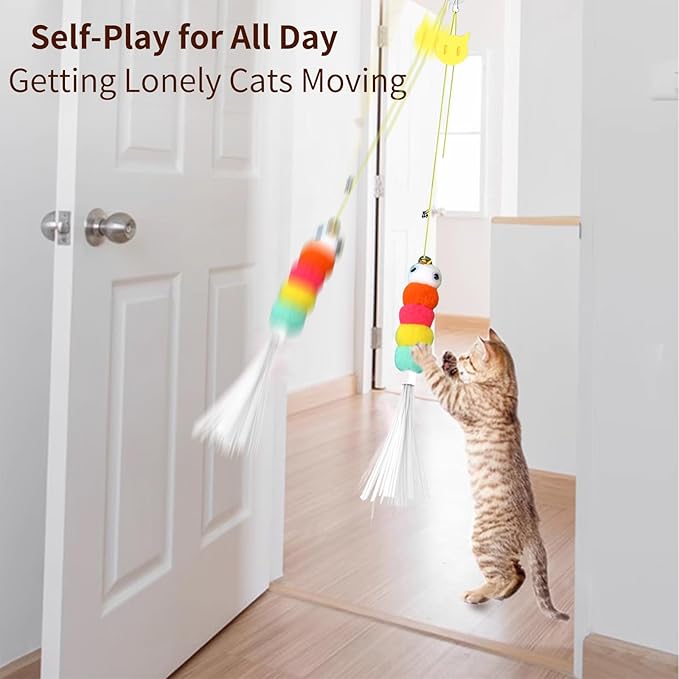 2025 New 6 Pcs Interactive Feather Cat Toys, Cat Teaser Retractable Indoor Cat Toy Self Play Hanging Cat Toy,Cat Toy Indoor Kitten Play Chase Fun Exercise, Mental Physical Stimulation