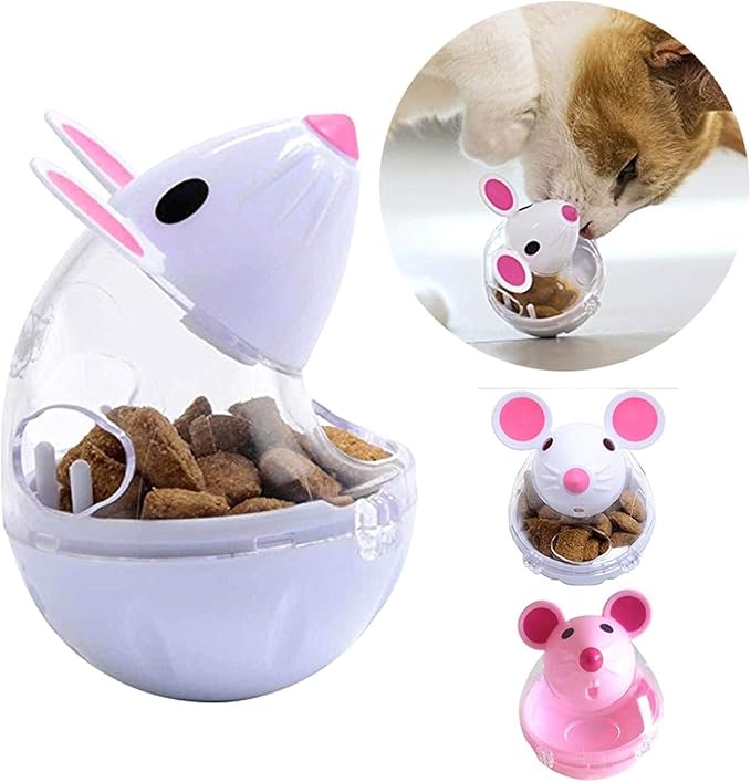 Beige Interactive Toys for Cats, Play Cat Toy Pet Cat Kitten Mouse Shape Treat Holder Food Storage Dispenser Chew Play Toy for Indoor Cat and Kitten Exercise Cat Mice and Animals Toys