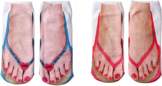 3D Manicure Print Socks Funny Flip Flop Socks 3D Pattern Socks Sandal Socks Low Cut Ankle Silly Socks- A Gag Gift