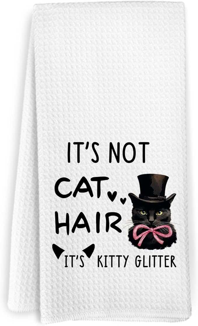Black Cat Kitchen Towels, Funny Cat Dish Towels, Black Cat Gifts for Women, Cat Gifts for Cat Lovers, It's Not Cat Hair It's Kitty Glitter Hand Dish Tea Towels for Kitchen Bathroom, 16x24 in