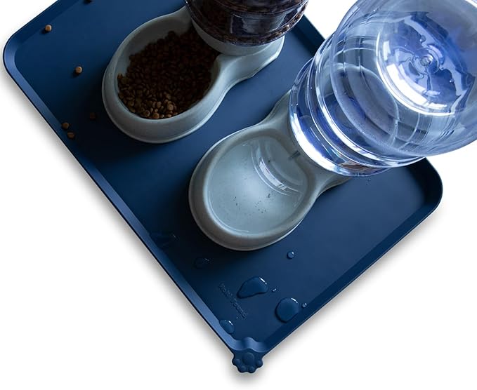 Hoki Found Large Silicone Pet Food Mats Tray - Non Slip Pet Dog Cat Bowl Mats Placemat - Dog Pet Cat Feeding Mat - Waterproof Dog Cat Food Mats -Pet Water Mats for Floors -Indigo Ink