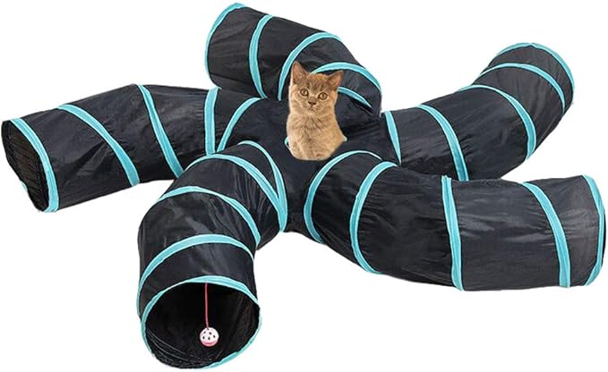 iHOO Cat Tunnels S-Way Crinkle Play Toys Collapsible Tube with Ball Maze Cat House Pet Interactive for Cat Puppy Kitten Rabbit 5-Way Tunnel