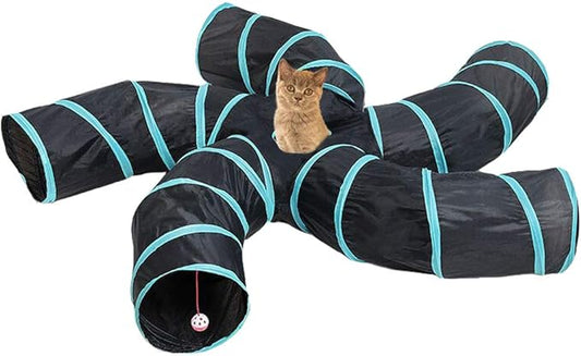 iHOO Cat Tunnels S-Way Crinkle Play Toys Collapsible Tube with Ball Maze Cat House Pet Interactive for Cat Puppy Kitten Rabbit 5-Way Tunnel