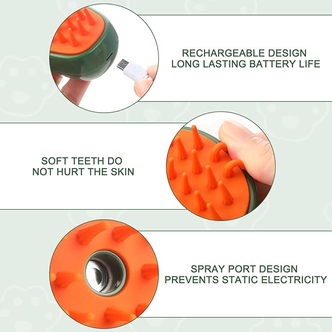2Pcs Steamy Cat Brush - 3 in1 Cat Steamy Brush,Silicone Massage Grooming Brush with Water,Pet Hair Cleaner Brush Comb for Cats Dogs(Avocado)