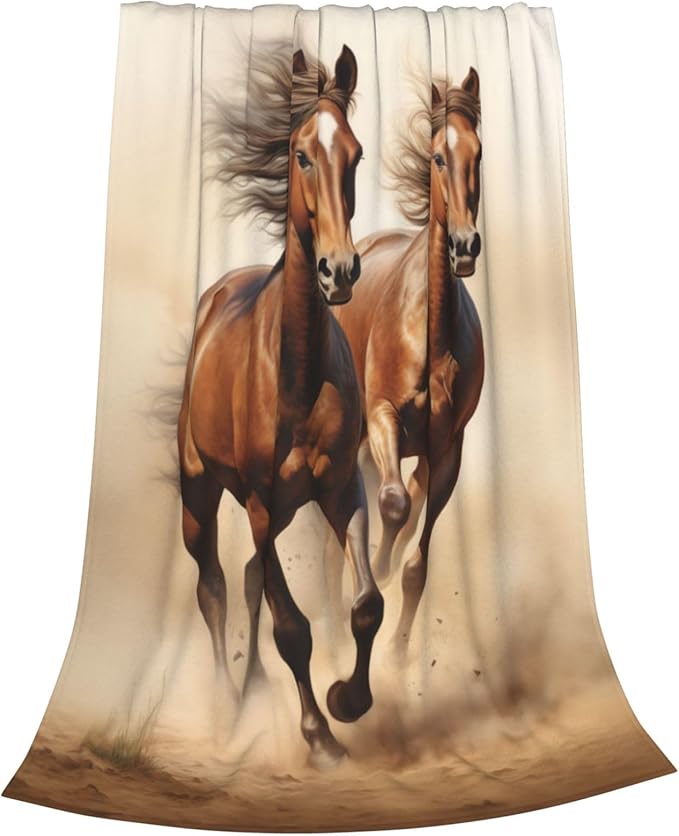 Horse Blanket Animal Horses Running Pattern Print Flannel Throw Blankets for Home Couch Bed Sofa Soft Fuzzy Lightweight Decor Gifts for All Season 60x50 Inches