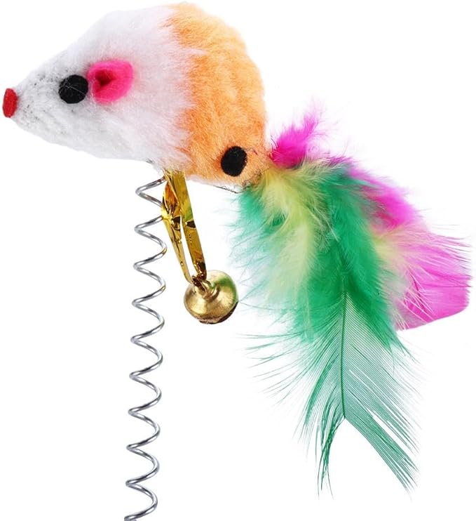 Pokinge 5pcs Simulation Mouse Feather Cat Toys Teaser Stick for Kitten Dogs Playing Interactive Stick with Suction Cup and Bells Scalable Pet Supplies