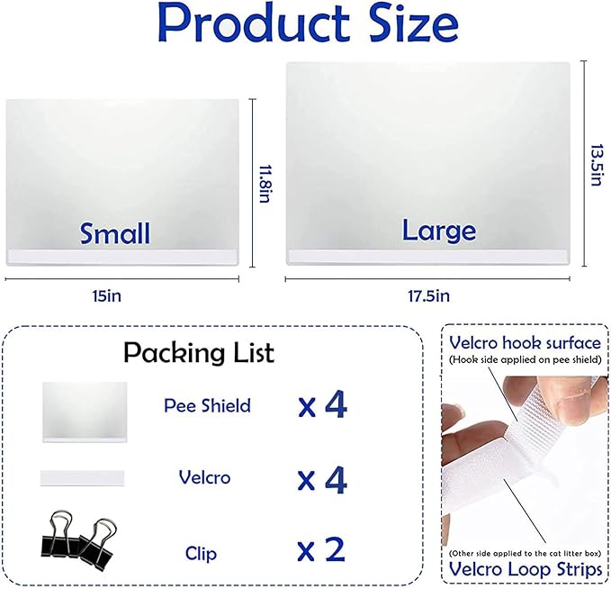 4 Pack Large Size Cat Litter Box Pee Shields, Easy Cleaning Frosted High Side Litter Box Splash Guard Cat Pee Shields for Open Top Litter Pan