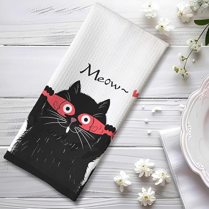 Fun Kitchen Towels,Cat Kitchen Towels,Cat Dish Towels,Cat Towels,Cat Hand Towel,Decorative Towels for Bathroom,Black Cat Gifts,Cat Kitchen Accessories,Black Cat Decor,Black Cat Gifts for Women